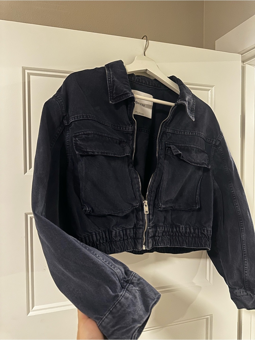 Cropped Denim Jacket with Front Pockets